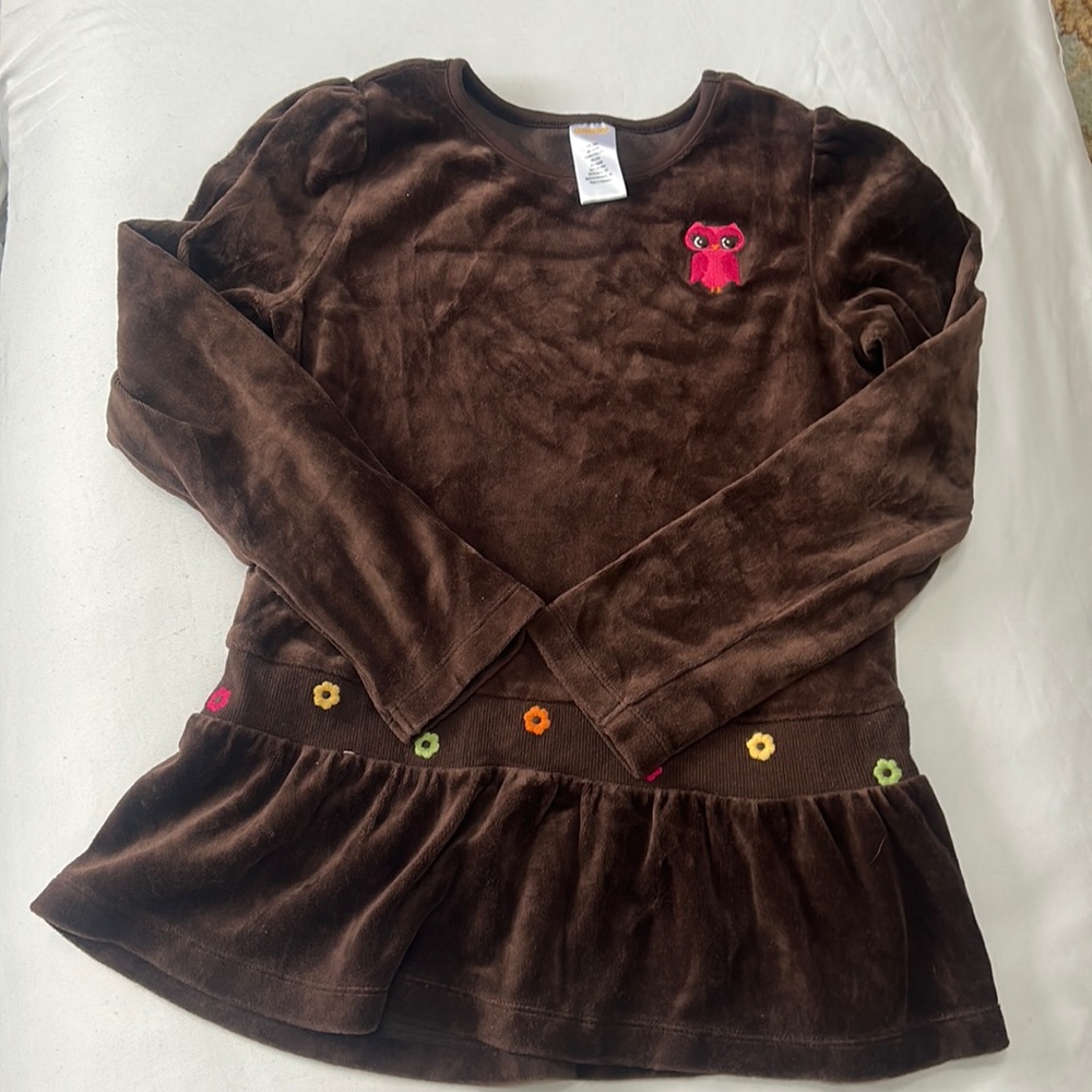 NWOT Gymboree Brwn velour long sleeve top embroidered owl and embroidered waist
